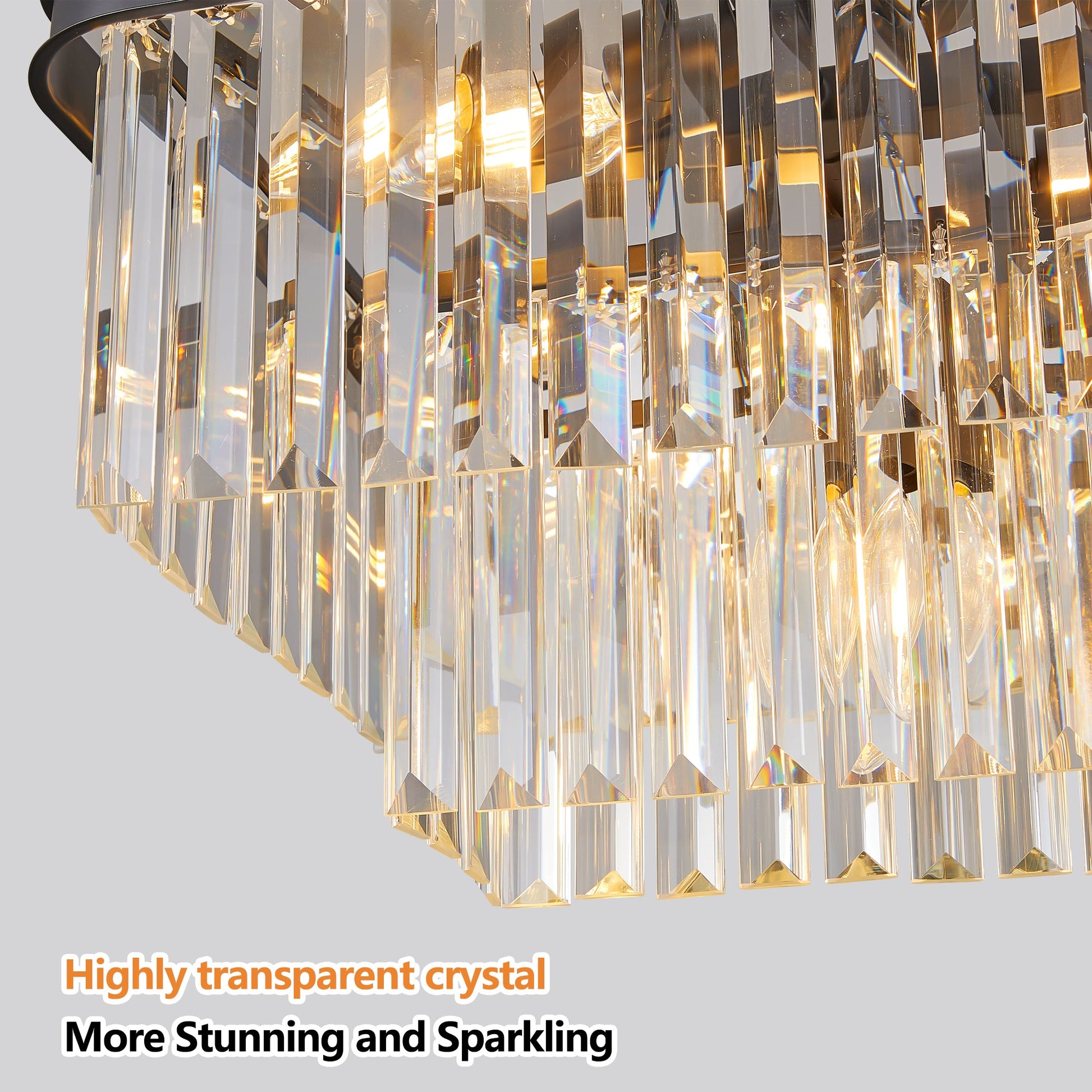 Chandeliers,Rectangular Crystal Chandelier Adjustable,E12 Modern Industrial Crystal Lights (Bulb Not Included) - Korvel