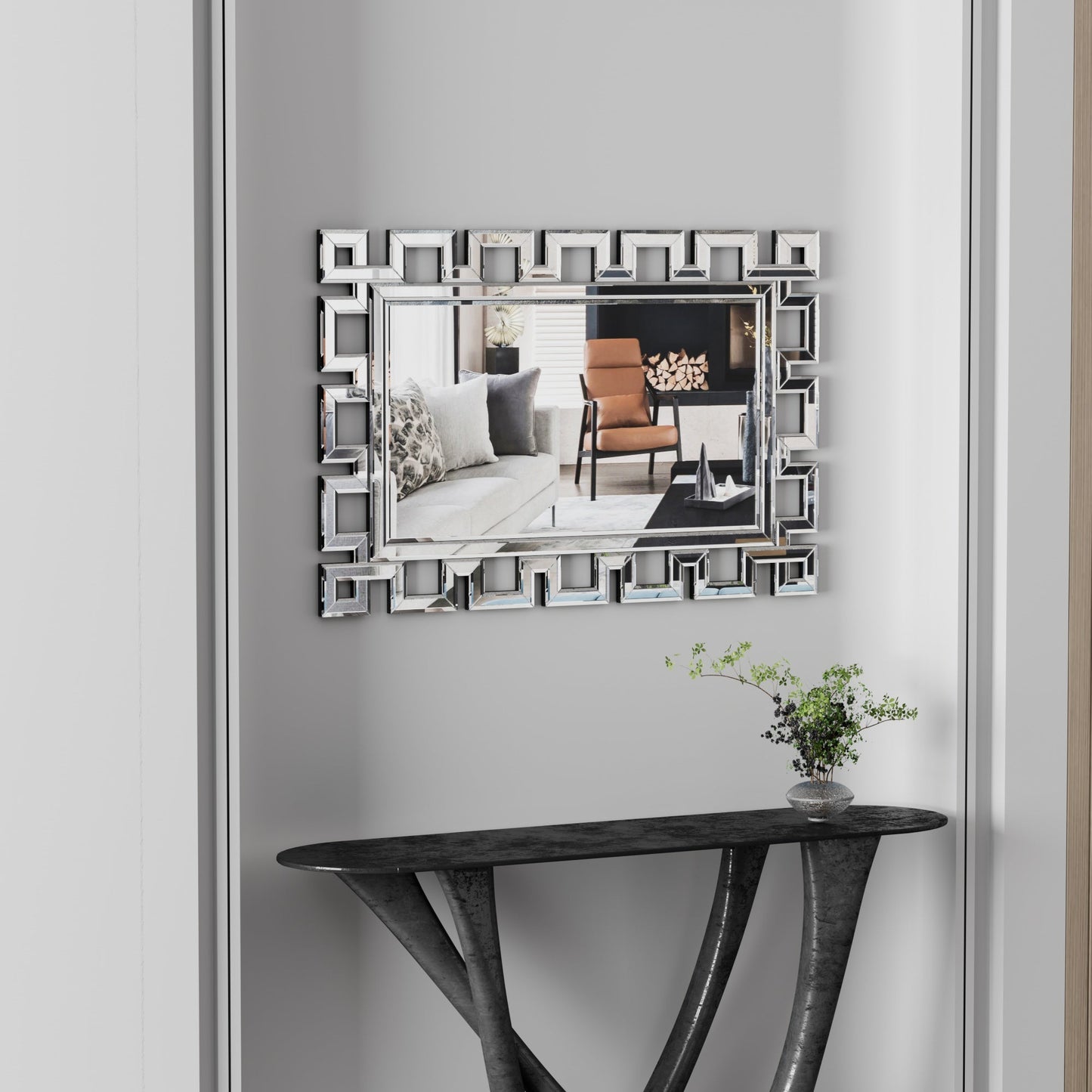 Large Wall-Mounted Silver Decorative Rectangular Wall Mirror for Home, Living Room, Bedroom, Entryway (clear HD mirror) - Korvel