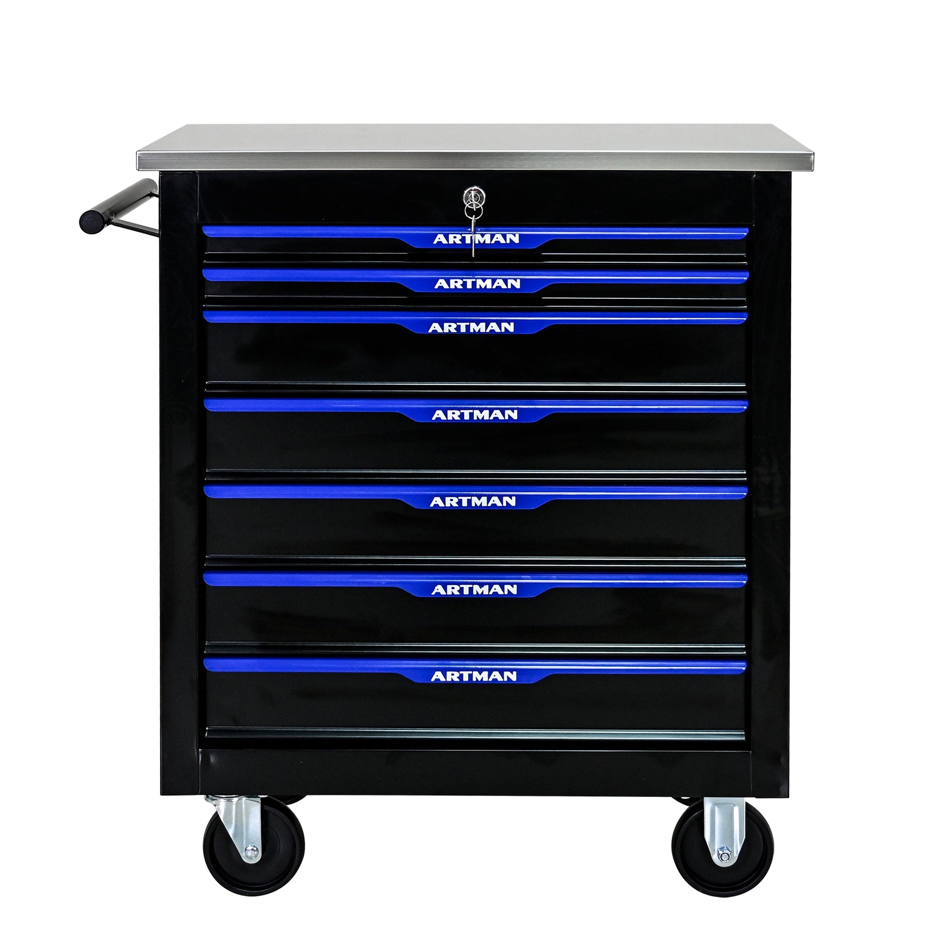 7 DRAWERS MULTIFUNCTIONAL TOOL CART WITH WHEELS-BLACK+BLUE - Korvel