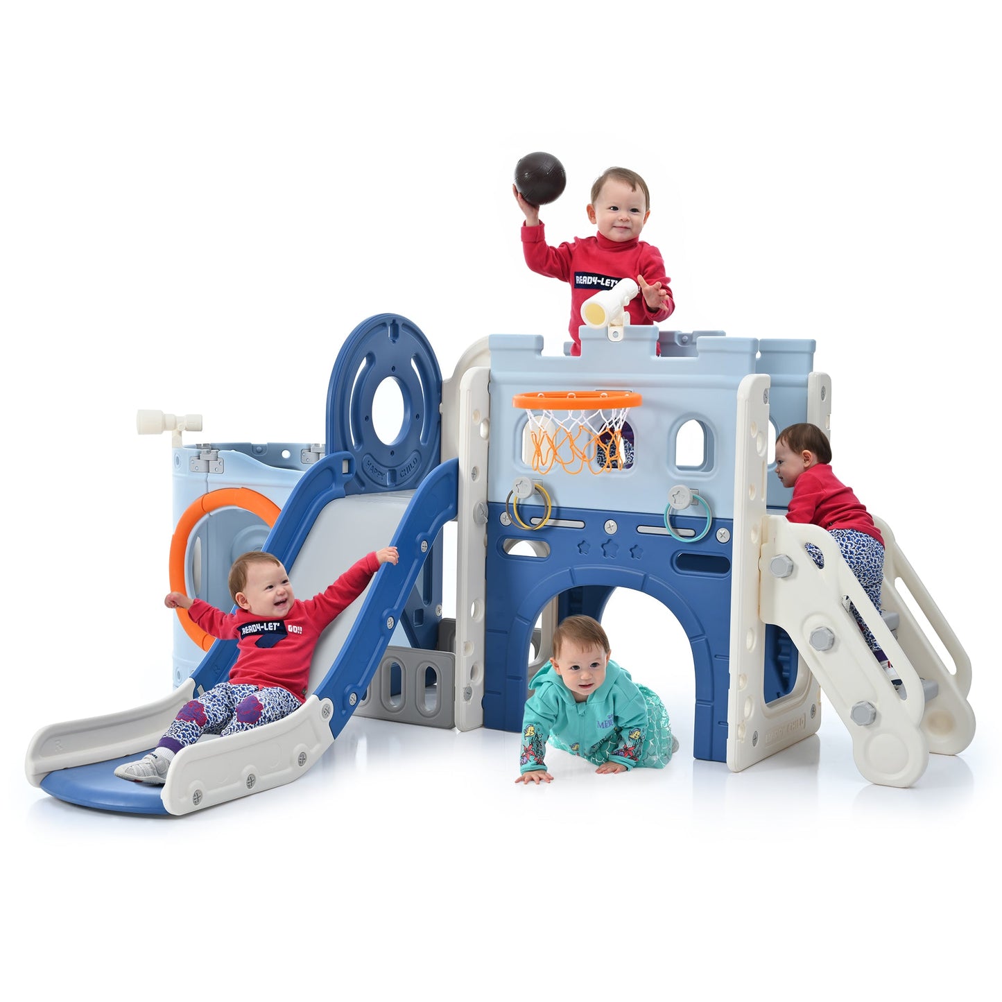 Toddler Pirate Ship Slide Set with Basketball Hoop