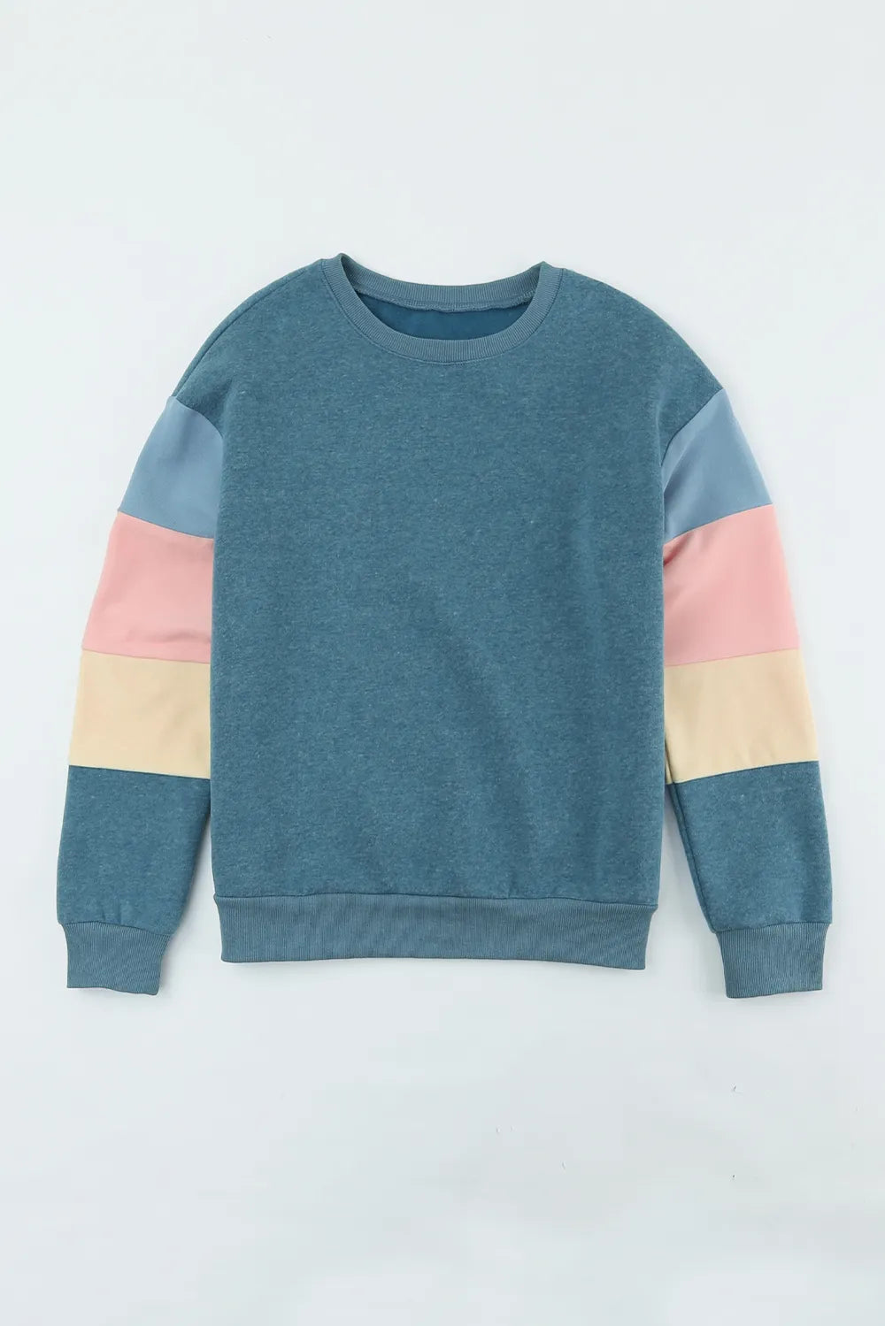 Color Block Round Neck Long Sleeve Sweatshirt - Korvel
