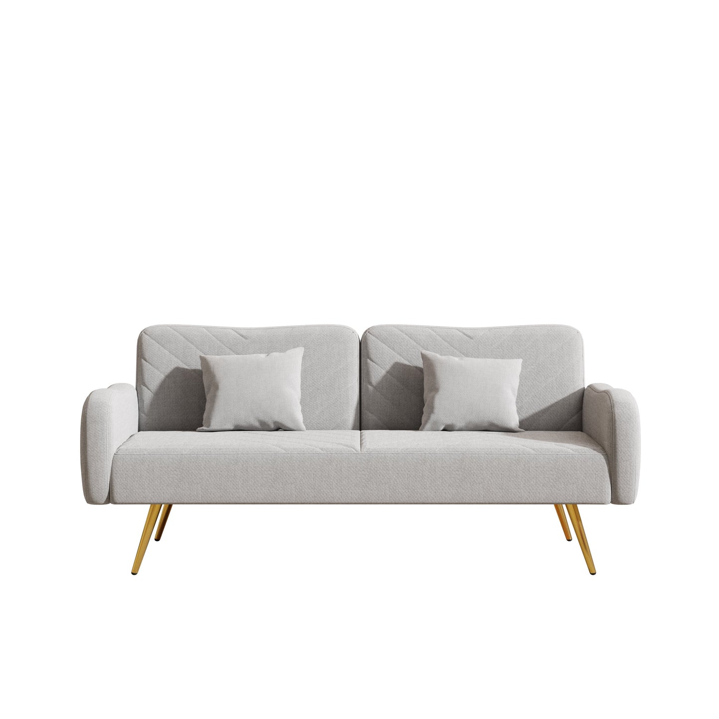 70.47" Gray Fabric Double Sofa with Split Backrest and Two Throw Pillows - Korvel