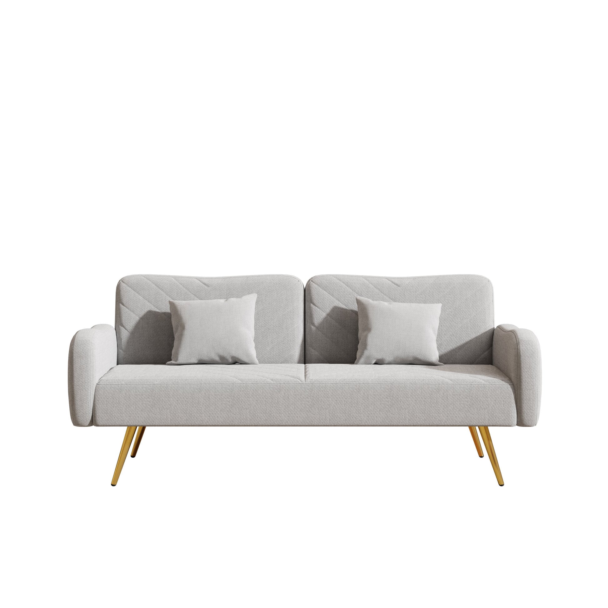 70.47" Gray Fabric Double Sofa with Split Backrest and Two Throw Pillows - Korvel