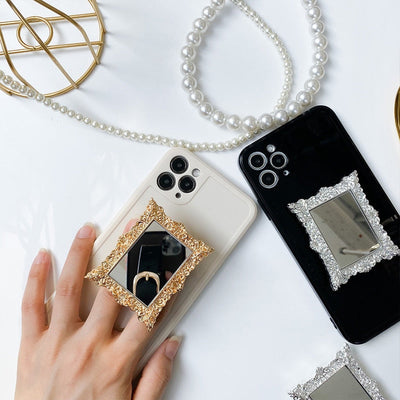 Ins Pattern Mirror Grip Tok Plating Mobile Phone Holder