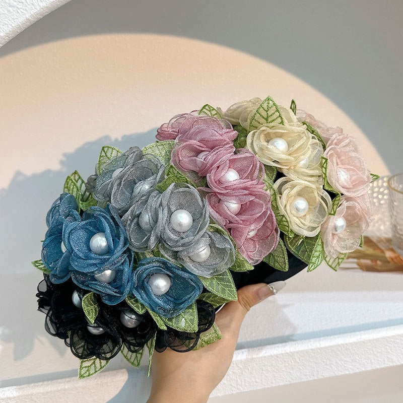 Fashionable fabric flower pearl flower headband - Korvel