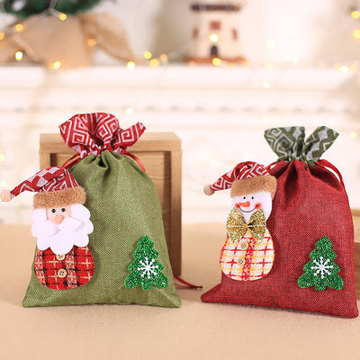 Christmas decoration gift bag, children's linen bundle mouth apple bag, candy biscuit bag, Christmas gift bag - Korvel