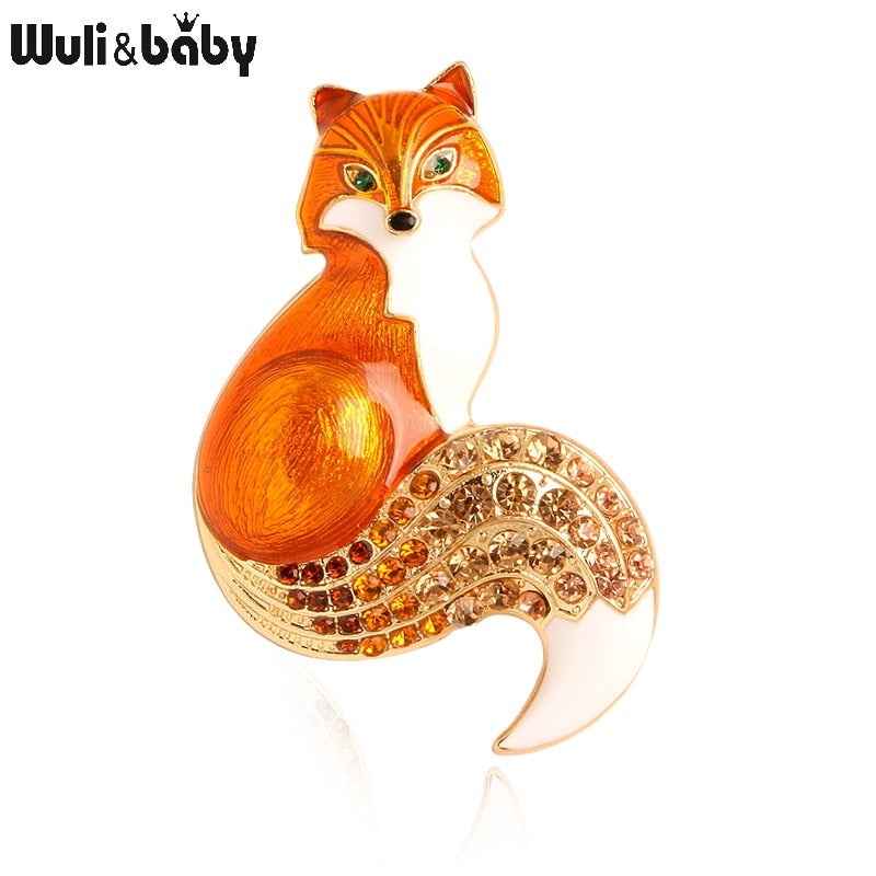 Wuli&baby Rhinestone Enamel Fox Brooches For Women Animal Party Causal Brooch Pins Gifts - Korvel