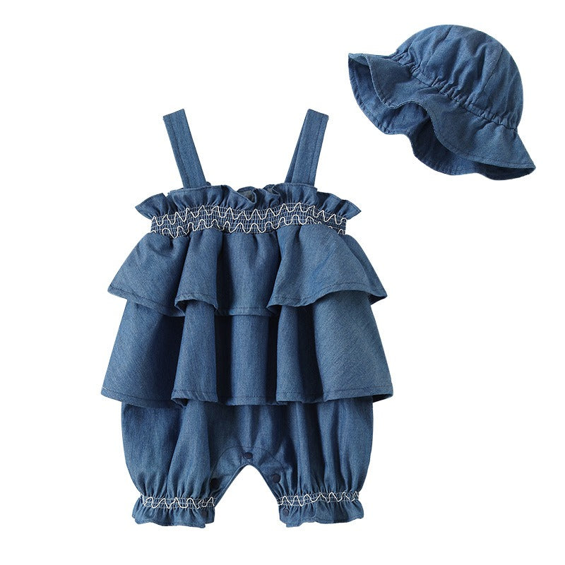 Children's Sling Jumpsuit Summer Netflix Models Baby Fake Two Pieces Harness Crawling Clothes Female Baby A Class Clothes - Korvel