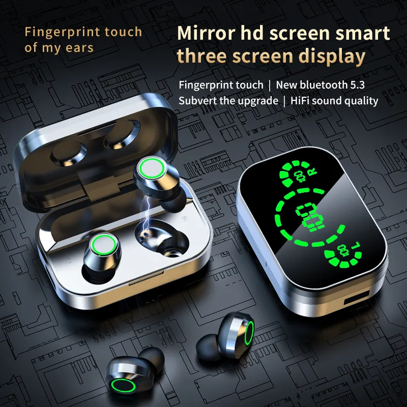Mirror digital YD03 wireless Bluetooth earphones TWS in ear high battery Bluetooth earphones - Korvel