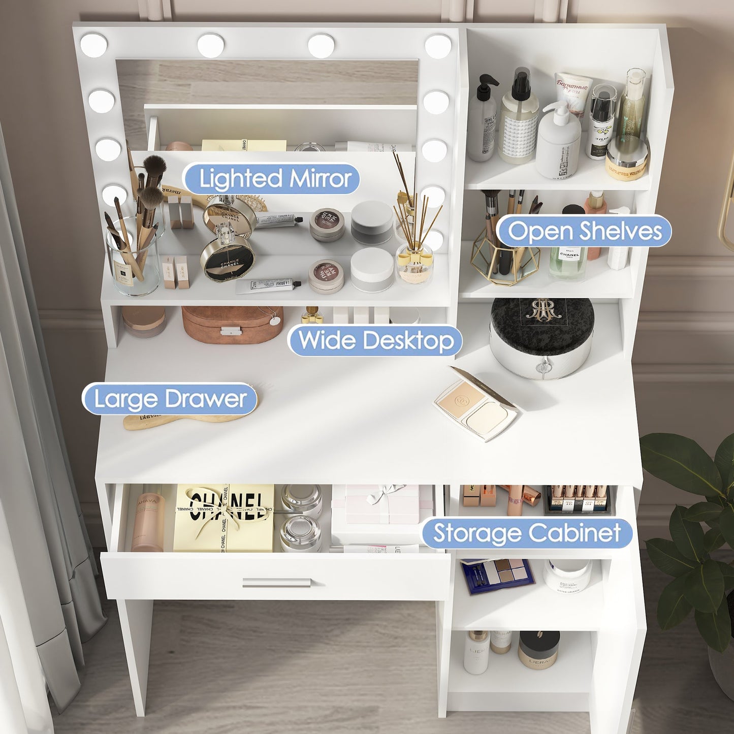 Makeup Vanity Desk with Mirror & Light - Korvel