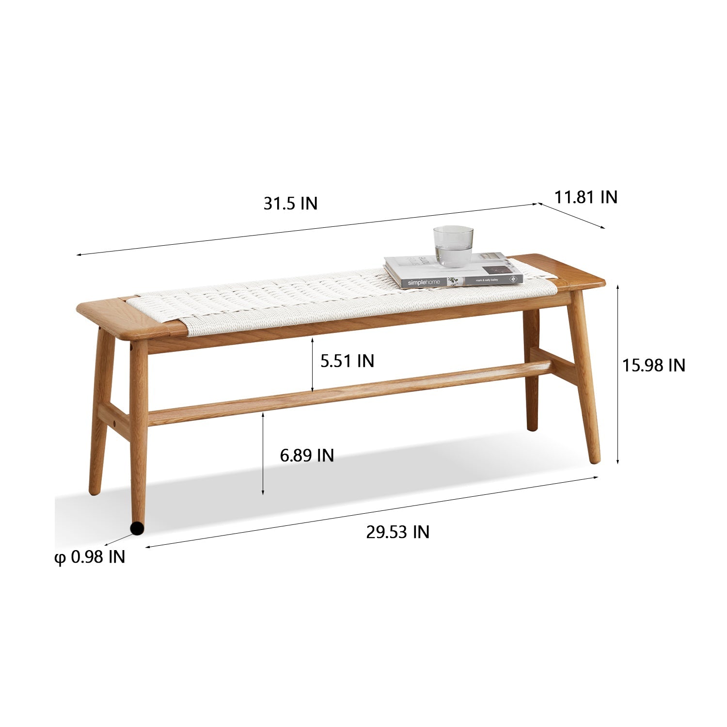 Design Natural Oak Wood Dining Bench Bed Bench for Dining Room, Bedroom, Bathroom (White) - Korvel