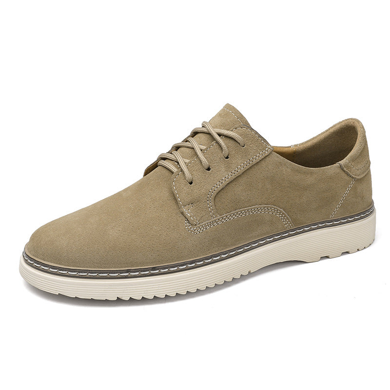 Men's Round Toe Leather Casual Shoes with Front Laces Work Boots Breathable Flat Heel Single Shoes Men's Shoes - Korvel