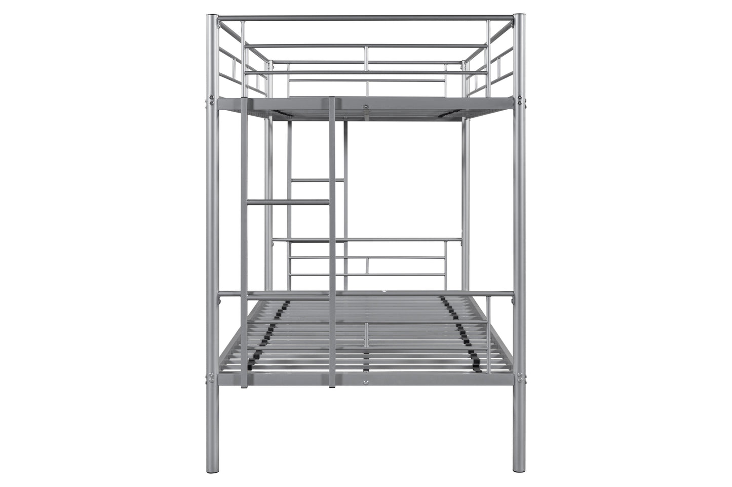 Metal bunk bed/sturdy/noise reduction/2 side ladders/safety guardrails/CPC certification/no spring box required (Silver) - Korvel