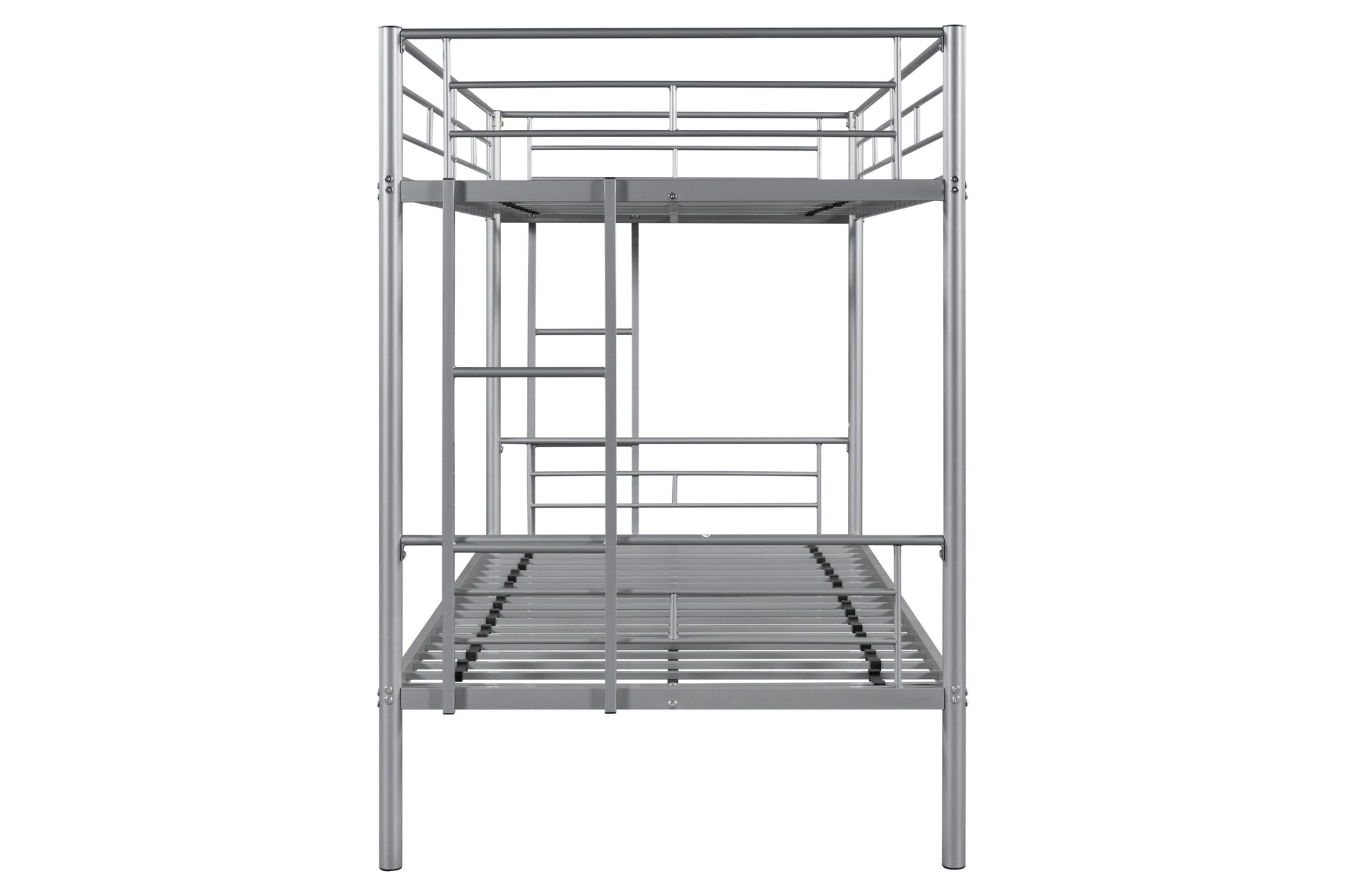 Metal bunk bed/sturdy/noise reduction/2 side ladders/safety guardrails/CPC certification/no spring box required (Silver) - Korvel