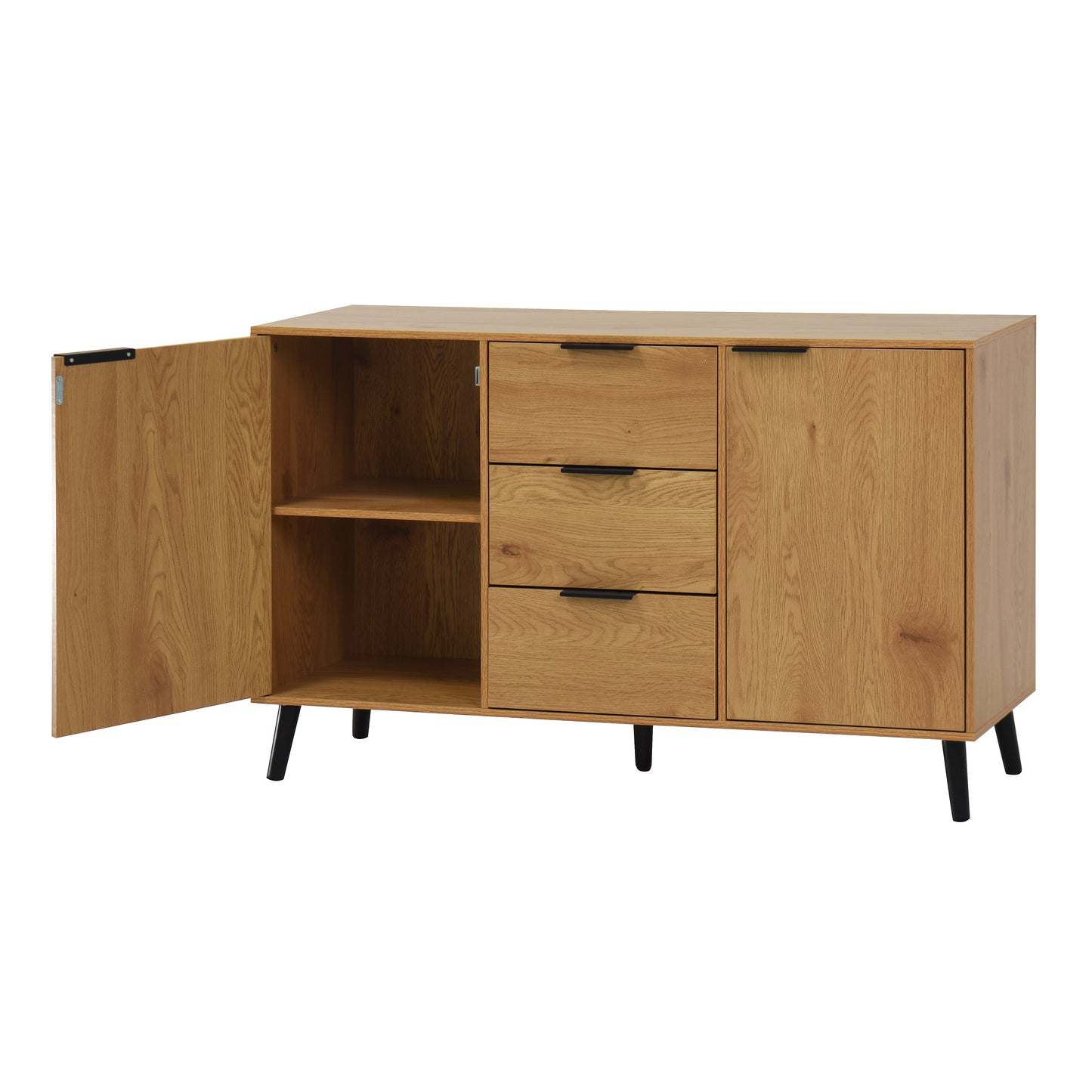Buffet Cabinet en Bois Naturel avec Panneaux Latéraux et Rangement