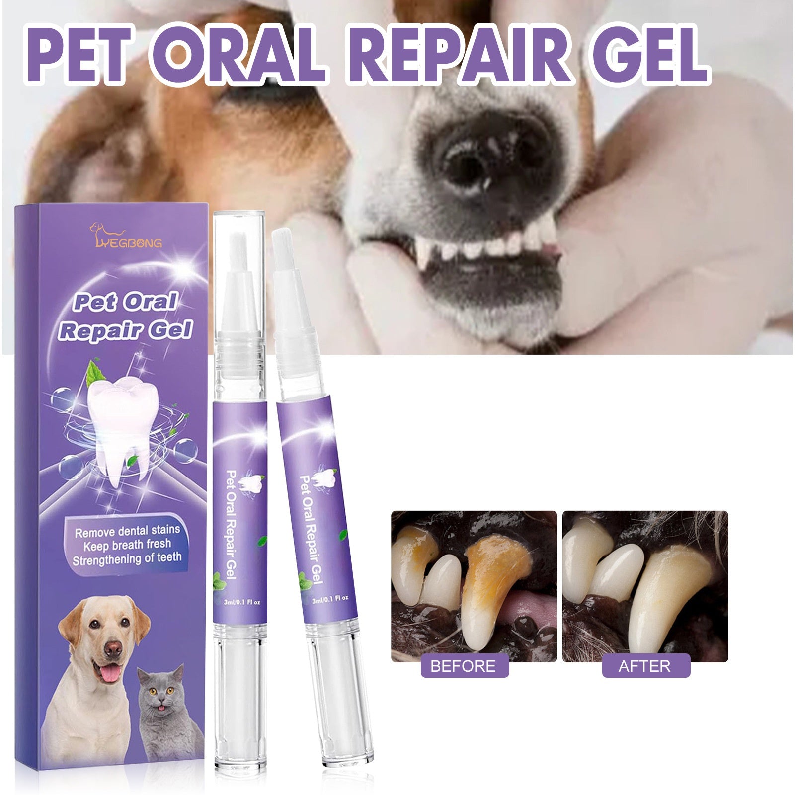 Pet Oral Care Gel for Deep Cleaning of Dog and Cat Teeth Stains and Oral Hygiene - Korvel