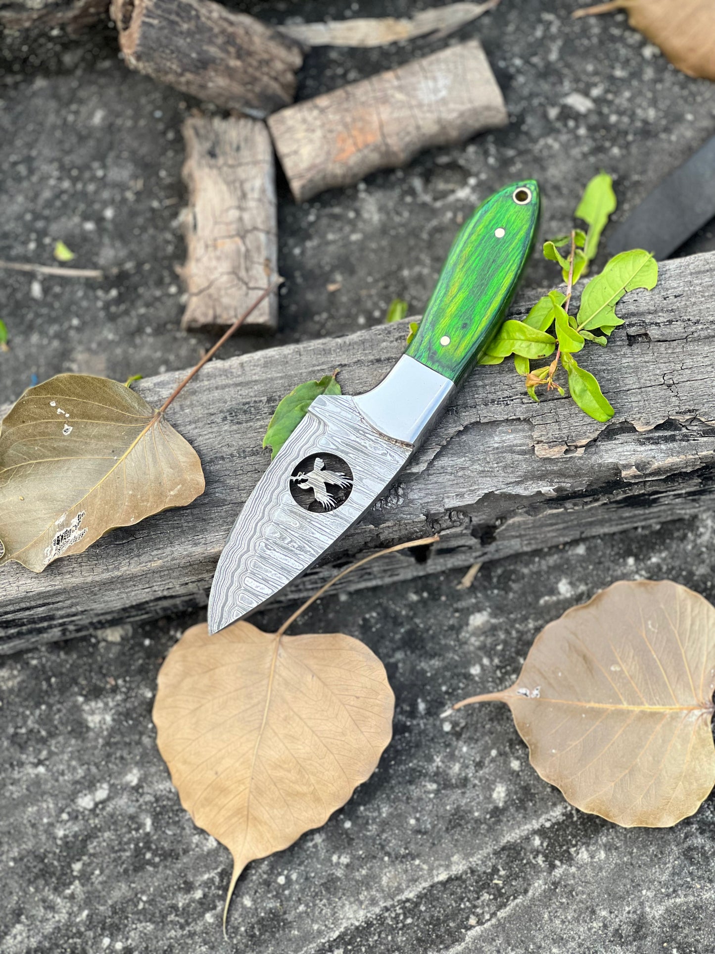 Premium 8" Damascus Steel Skinner Knife with Pakkawood Handle & Leather Sheath - Korvel