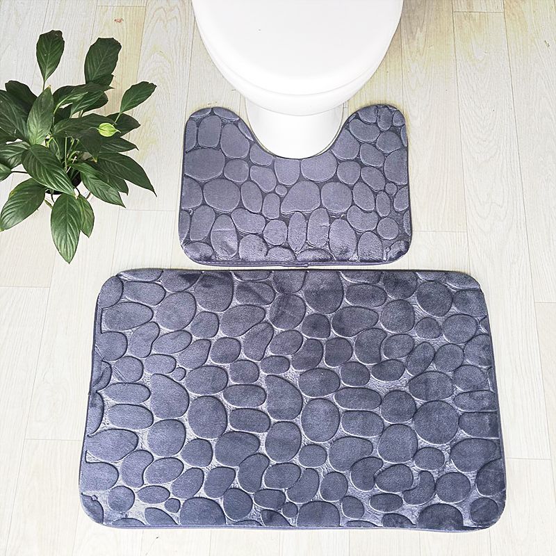 Embossed Stone Two-Piece Bathroom Toilet Floor Mat PVC Non-Slip Absorbent Carpet Door Mat - Korvel