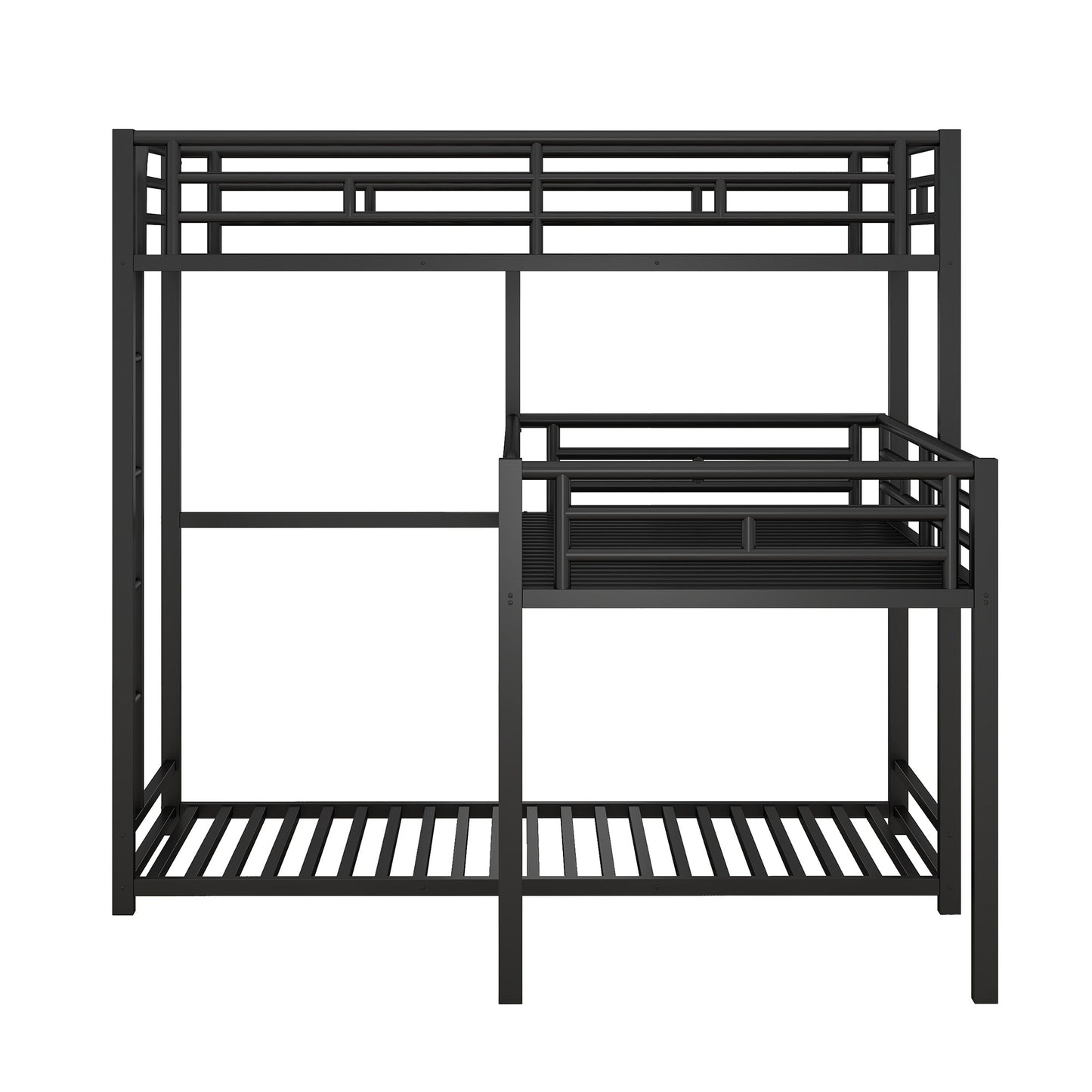 L-shaped Metal Triple Twin Size Bunk Bed, Black - Korvel