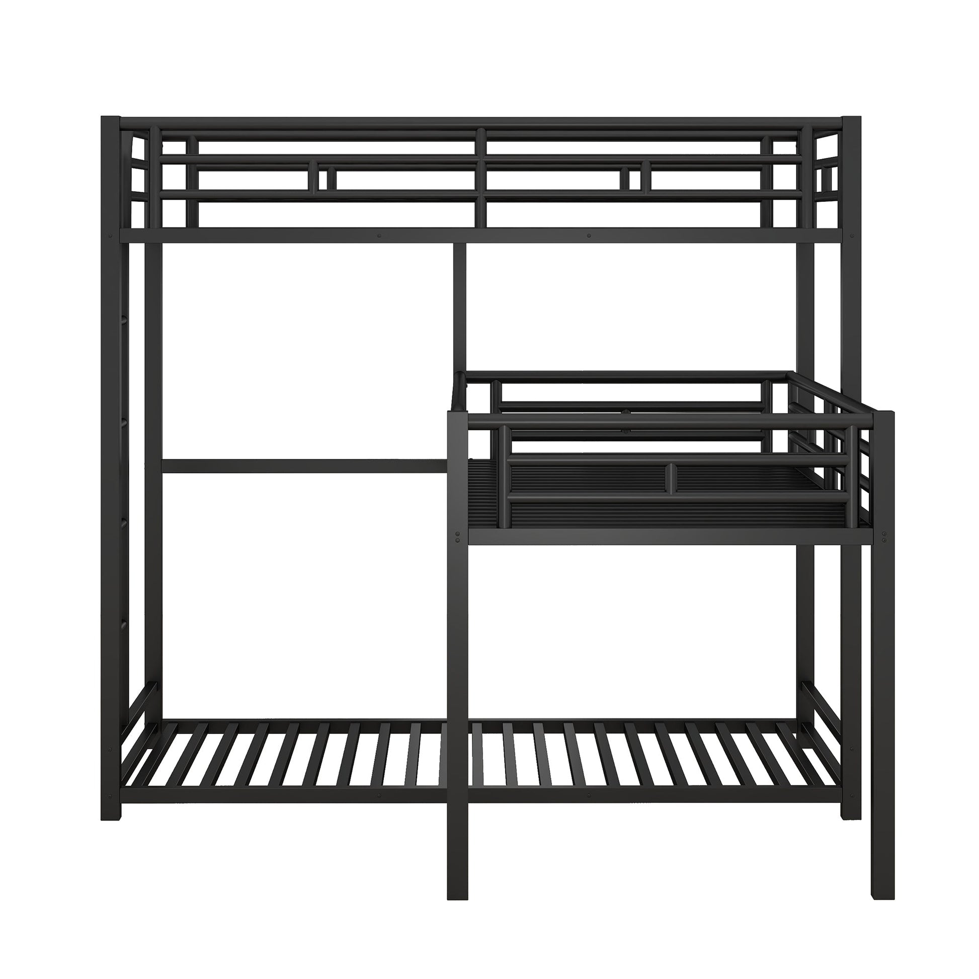 L-shaped Metal Triple Twin Size Bunk Bed, Black - Korvel