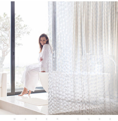 3D Water Cube Shower Curtain, Silk Pattern Waterproof Bathroom Partition Curtain, Cobblestone Curtain - Korvel
