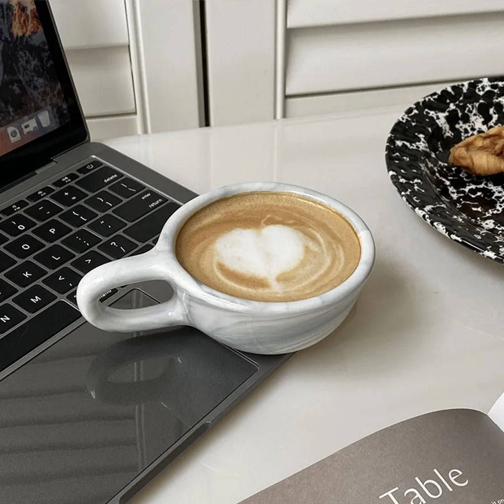 A 300ml ceramic retro couple checkerboard grid small capacity milk white wind mug coffee cups - Korvel
