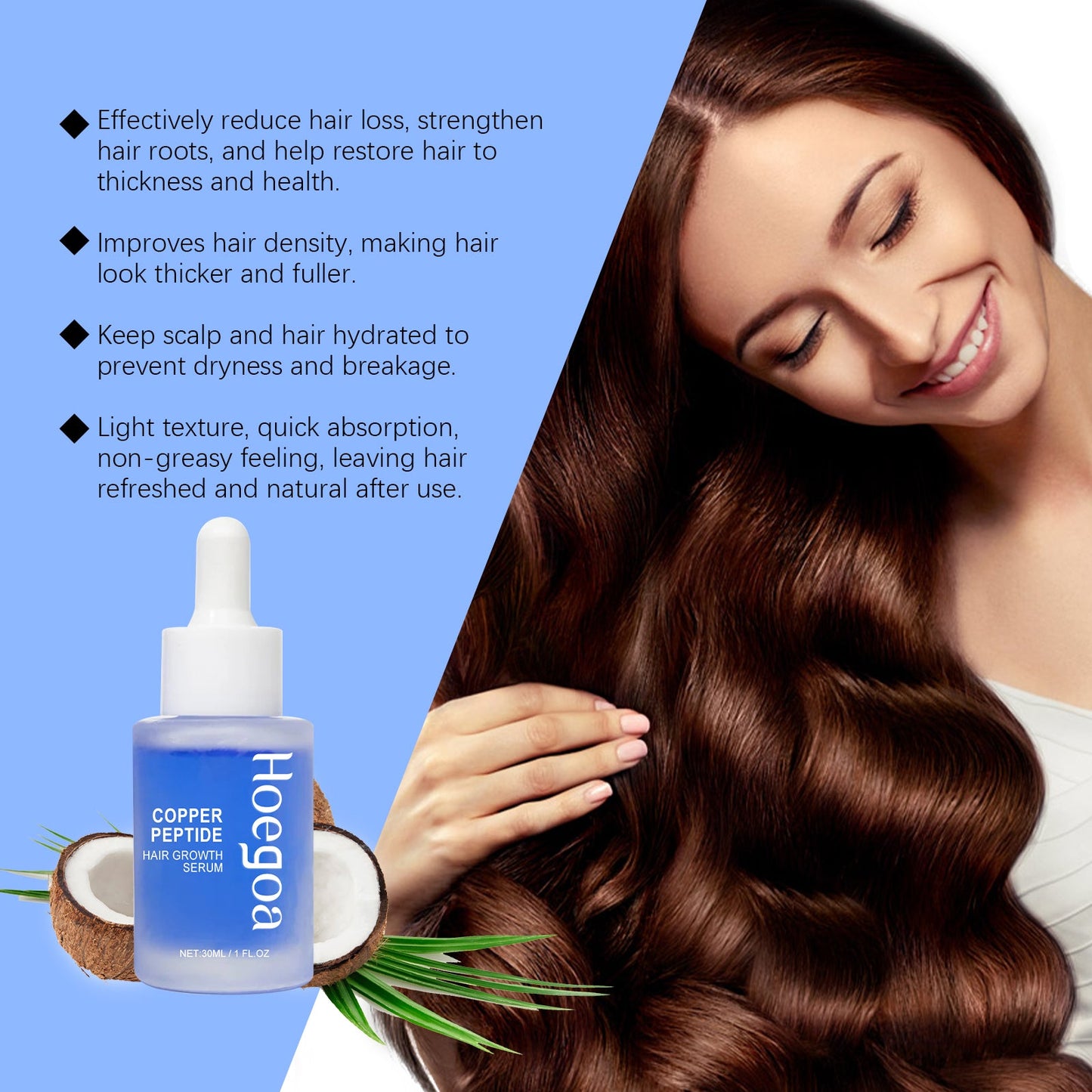 Copper Peptide Hair Serum Nourishes Scalp, Nurses Roots, Restores Fluffy And Strong Hair - Korvel