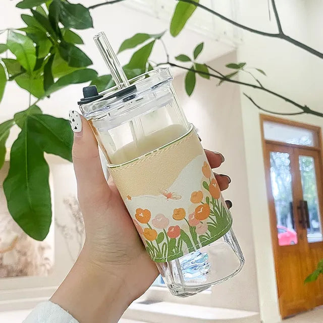 Elegant Heat-Resistant Glass Water Tumbler with Lid