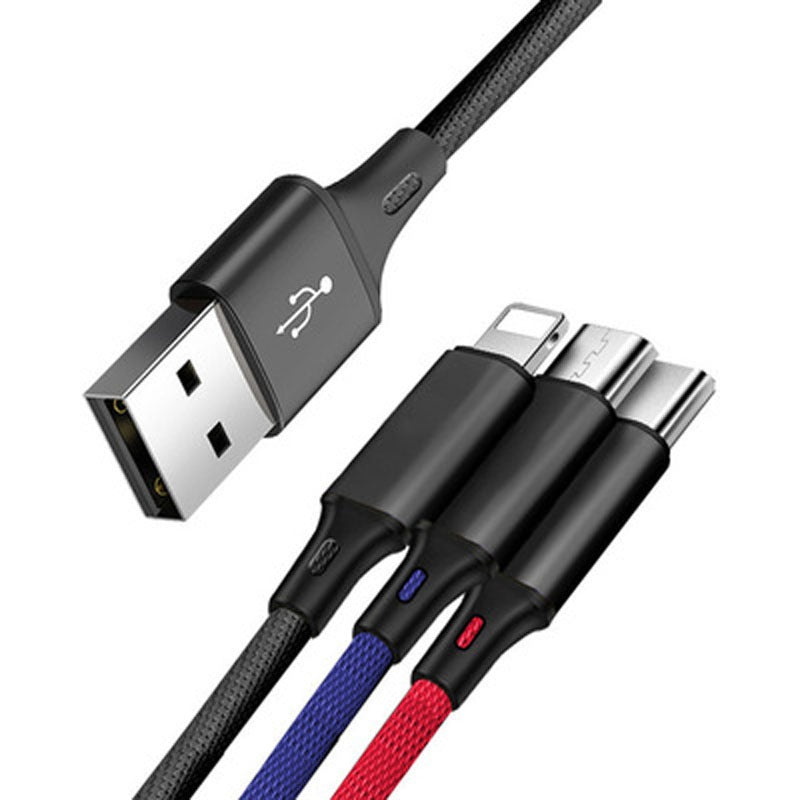 One to three data cable nylon braided three head fast charging mobile phone charging cable - Korvel