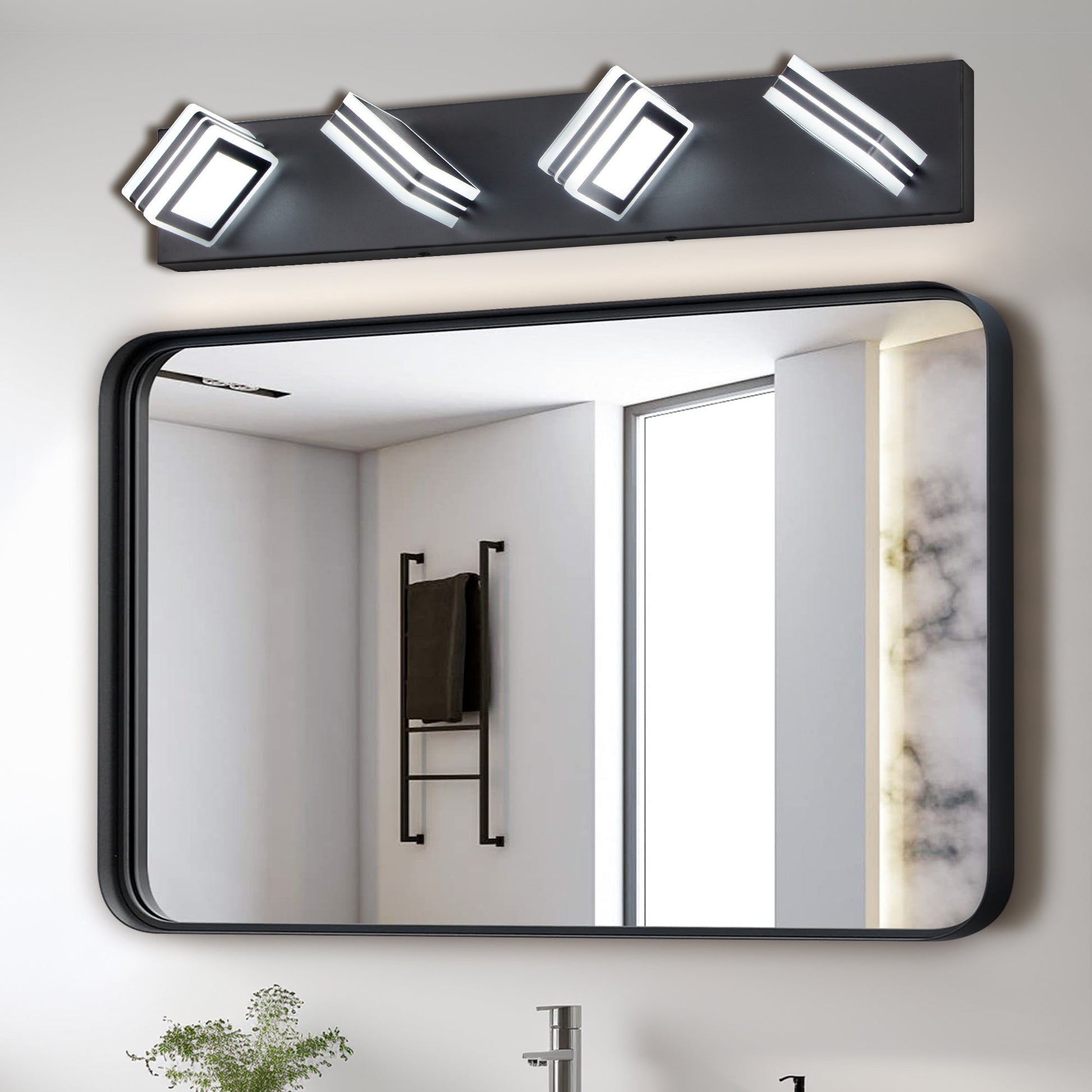 LED Modern Black Vanity Lights, 4-Lights Acrylic Matte Black Bathroom Vanity Lights Over Mirror - Korvel