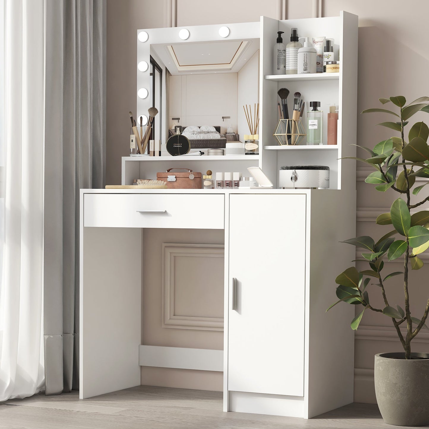 Makeup Vanity Desk with Mirror & Light - Korvel
