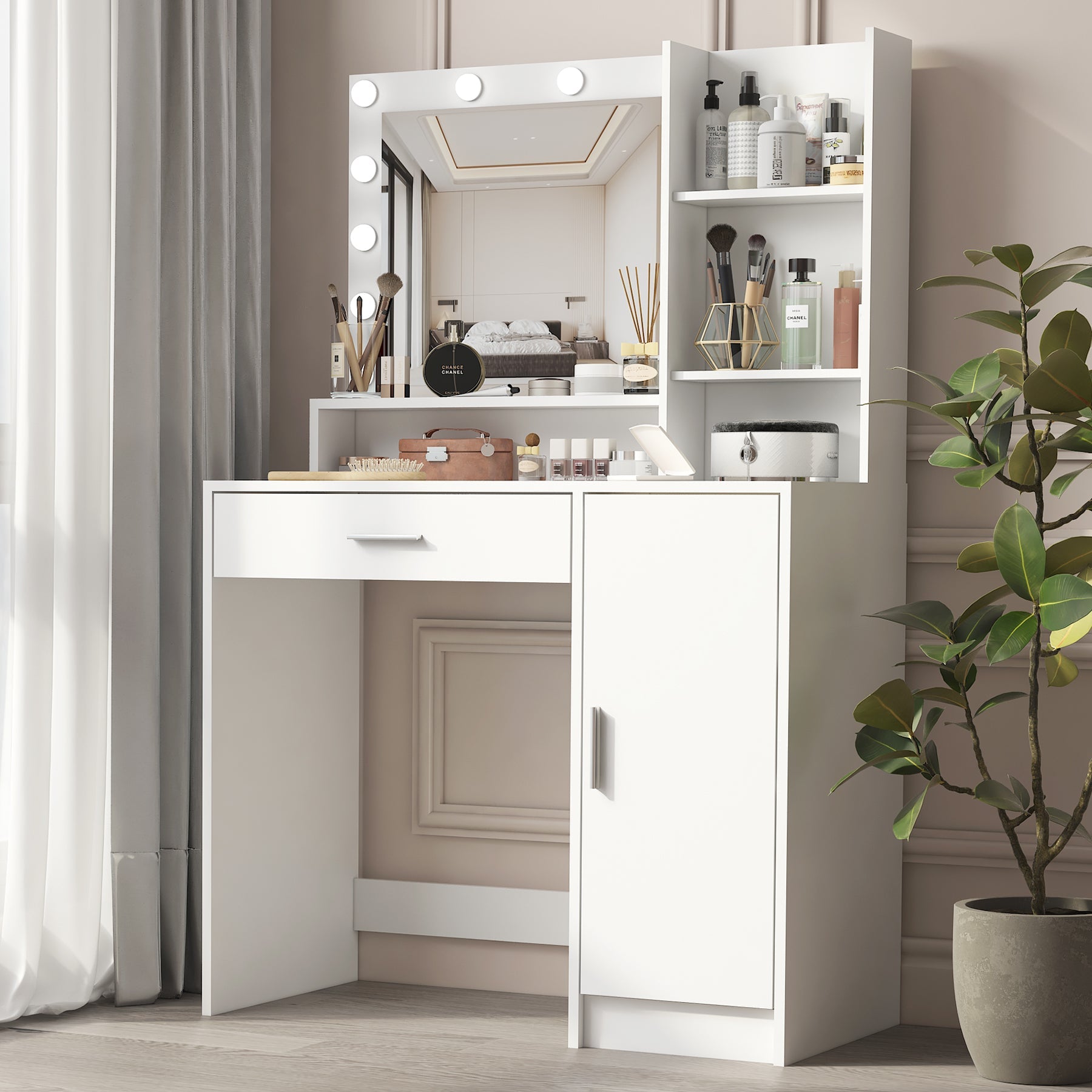 Makeup Vanity Desk with Mirror & Light - Korvel