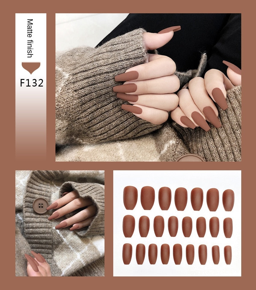 Premium Stiletto Press-On Nails with Glue - 24 Pieces