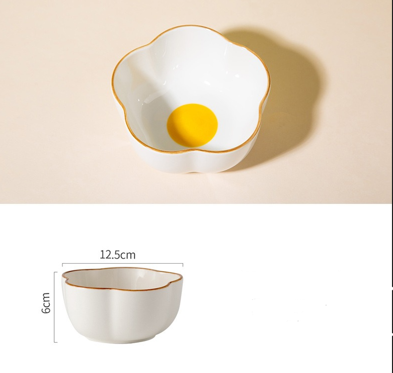 Creative Sun Egg Ceramic Bowl and Dish Set Cute Rice Bowl, Plate, Handle, Plate, Tableware, Home Breakfast Soup Plate - Korvel
