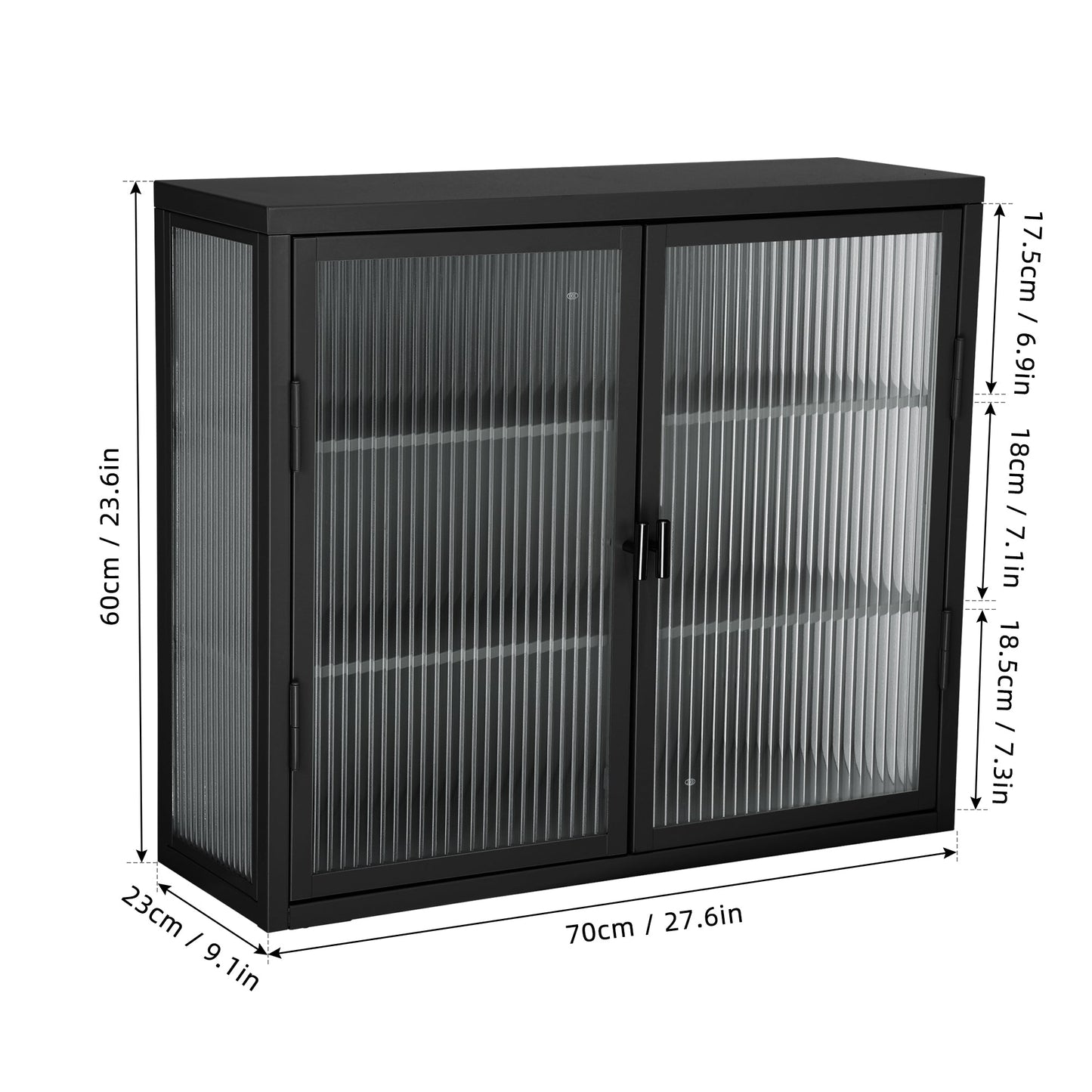 Retro Style Haze Double Glass Door Wall Cabinet With Detachable Shelves for Office Dining Room Living Room - Korvel