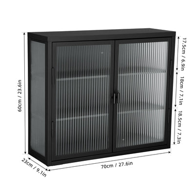 Retro Style Haze Double Glass Door Wall Cabinet With Detachable Shelves for Office Dining Room Living Room - Korvel