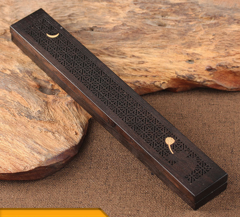 Wooden thread incense box, black sandalwood inlaid with boxwood, sleeping incense burner, incense burner, household indoor agarw - Korvel