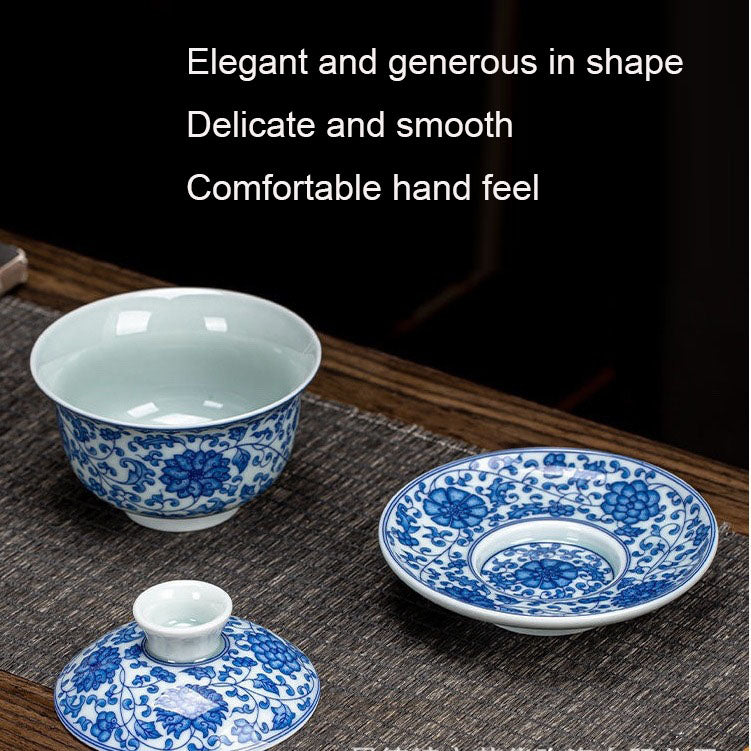 Ceramic set, three talents, covered bowl, old clay, retro kung fu tea set, tea bowl, underglaze tiger cup, Jingdezhen - Korvel