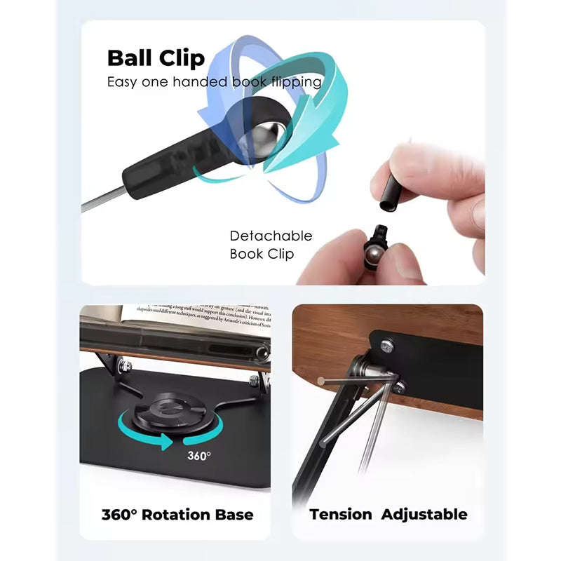 Adjustable 360° Rotating Book Stand with Elastic Clips, for Cookbooks, Laptops & More - Korvel