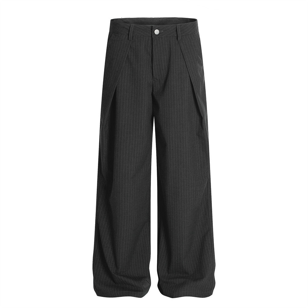Vertical Striped Casual Trousers Men's Dress Pants Fashion Design Pleated Draped Cool Loose Straight Wide-Leg Long Pants - Korvel