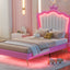 Twin Size Upholstered Bed Frame with LED Lights - Pink & White