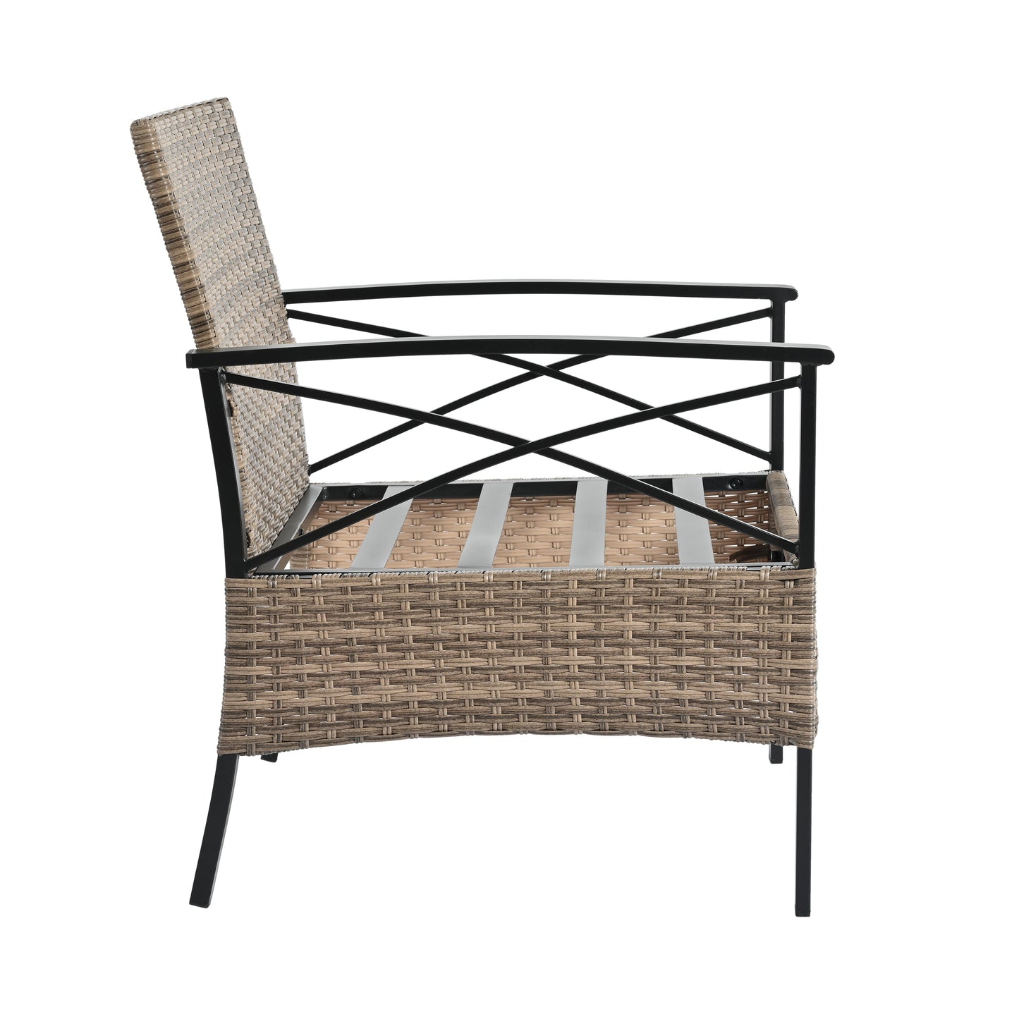 Conjunto de Muebles de Wicker para Exterior Premium con Mesa de Metal Negra