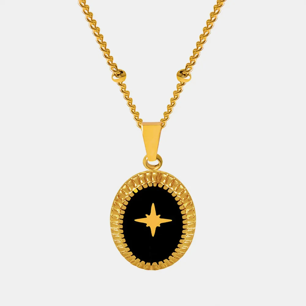 Geometric Jewelry Dripping Oil Star Elliptical Titanium Steel Pendant Necklace - Korvel