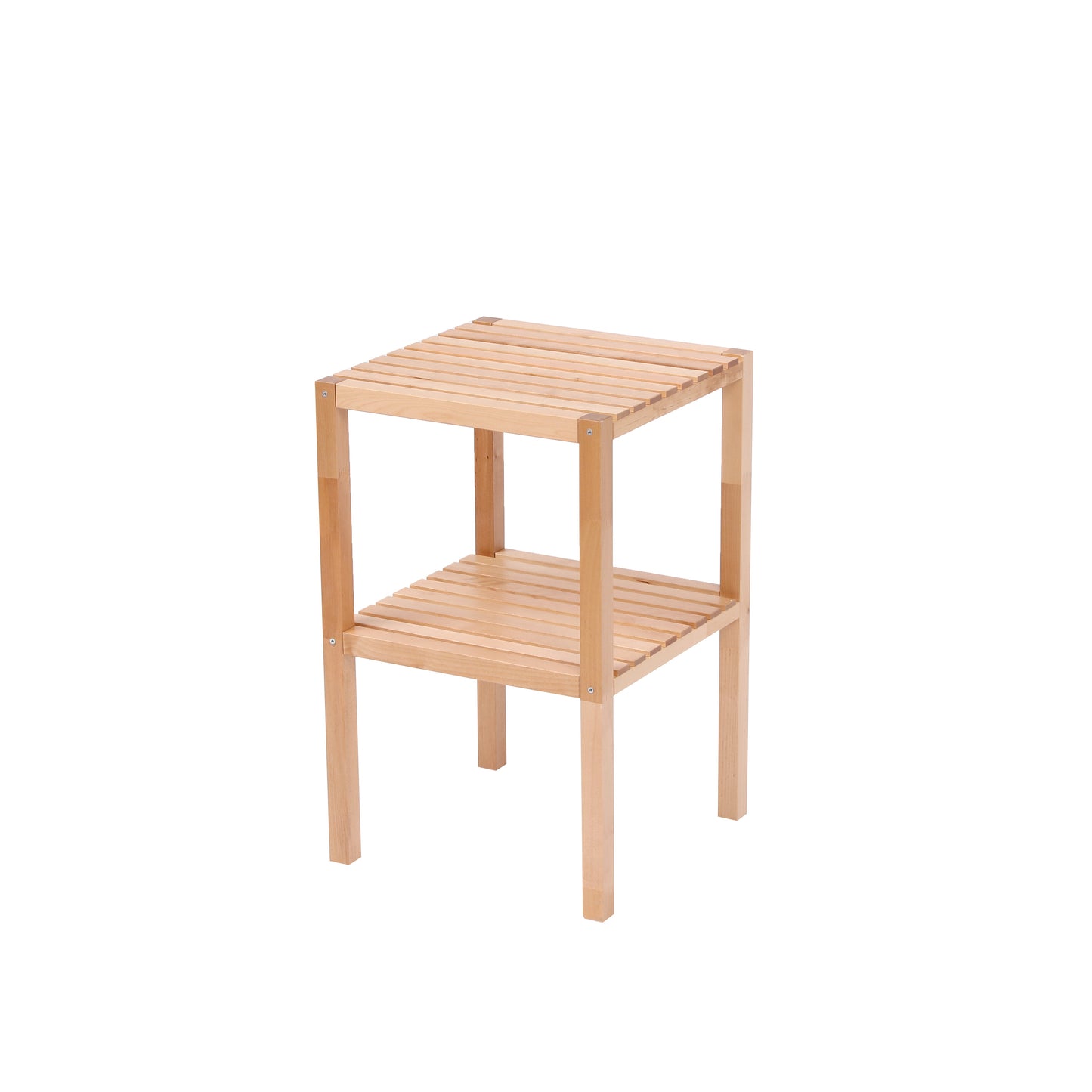 Étagère de salle de bain d'angle en bouleau à 2 niveaux - Unité de rangement en bois naturel