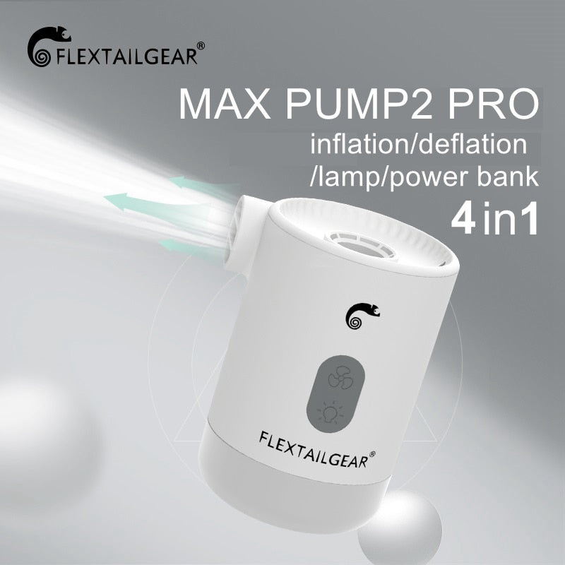 FLEXTAILGEAR Max Pump 2 Pro 4-in-1 Portable Mini Air Pump Electric Inflator USB Charging Sleeping Pad Camping Mattress Packraft - Korvel