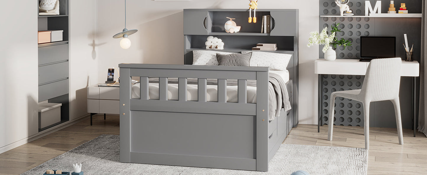 Twin Size Captain Platform Bed Frame with Storage in Gray