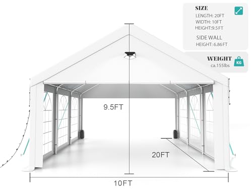 Sannwsg Party Tent -10x20FT Heavy duty Tent with Removable Side, Wedding Exclusive Holday Bithday BBa Backyard Evening Tent - Korvel