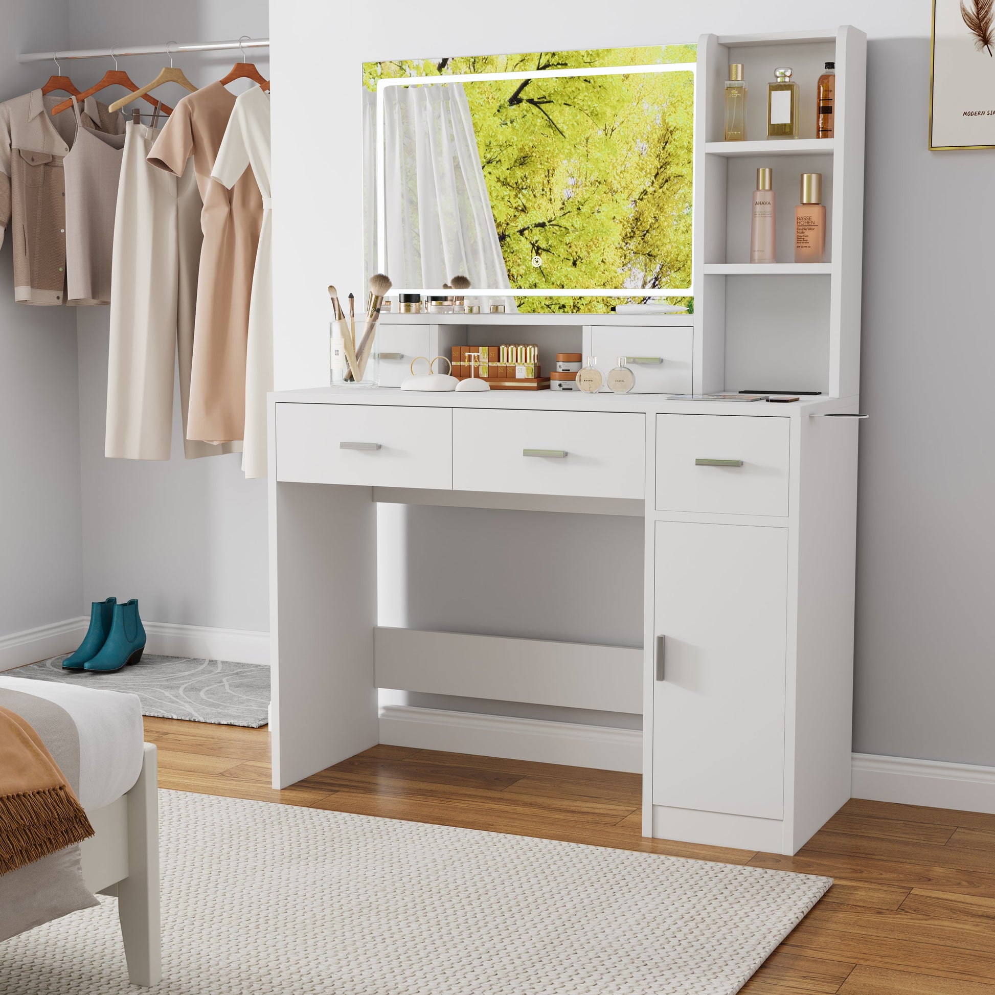 Smart mirror dressing table with drawers and storage cabinets, dressing table with bedroom dressing table, changing room - Korvel