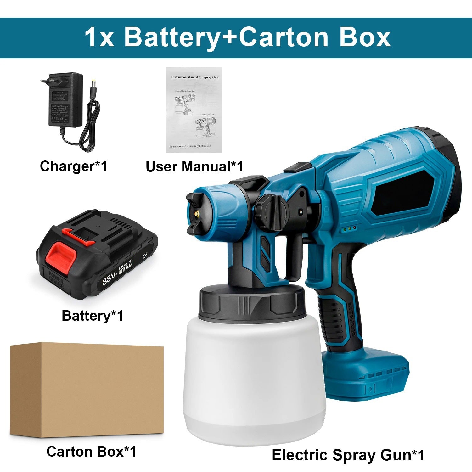 1000ML Electric Spray Gun High Power Cordless Paint Sprayer HVLP Auto Furniture Steel Coating Airbrush For Makita 21V Battery - Korvel