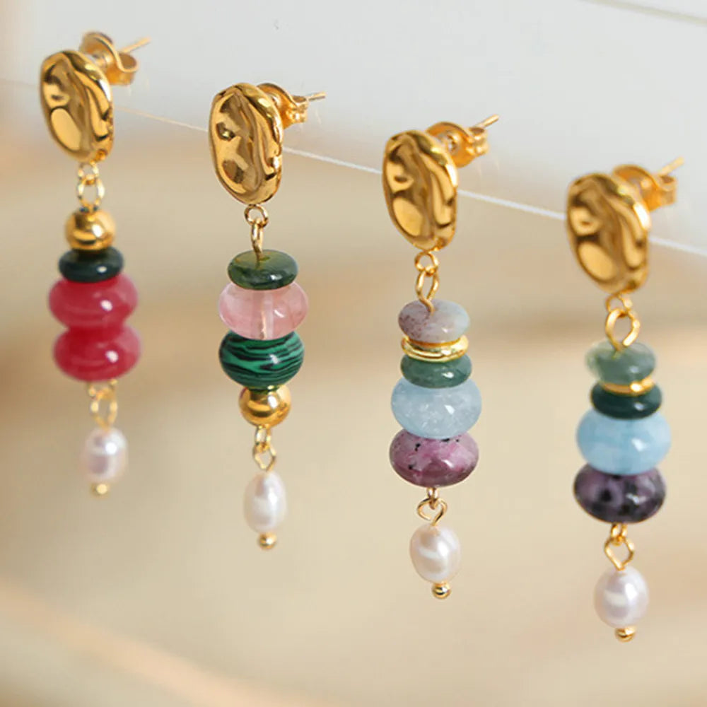 Natural Stone Freshwater Pearl Dangle Earrings - Korvel